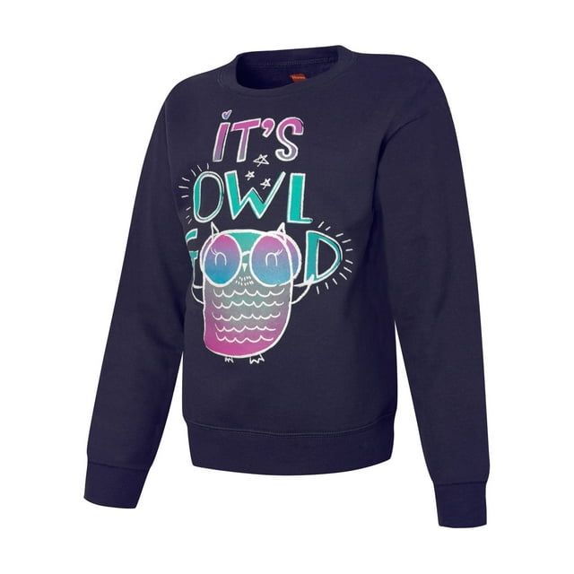Hanes Chandail en Molleton Graphique Col Rond pour Filles EcoSmart, TG, C'est Bon Hibou/marine