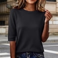 thumbnail image 6 of Lmnyox Summer T Shirt for Women Solid Color Half Sleeve Round Neck Tee Shirt Trendy Loose Ribbed Knit Basic Tops, 6 of 7