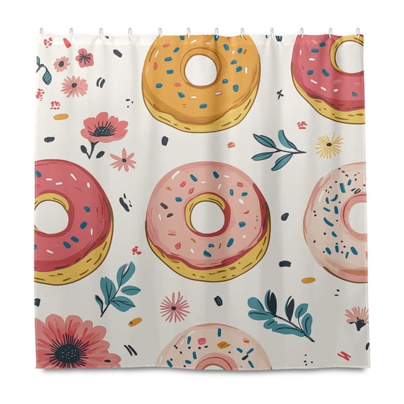 Yayeee Shower Curtain with Hooks 72"x72" Waterproof Fabric Bathroom Hanging Decor, Pink Donut