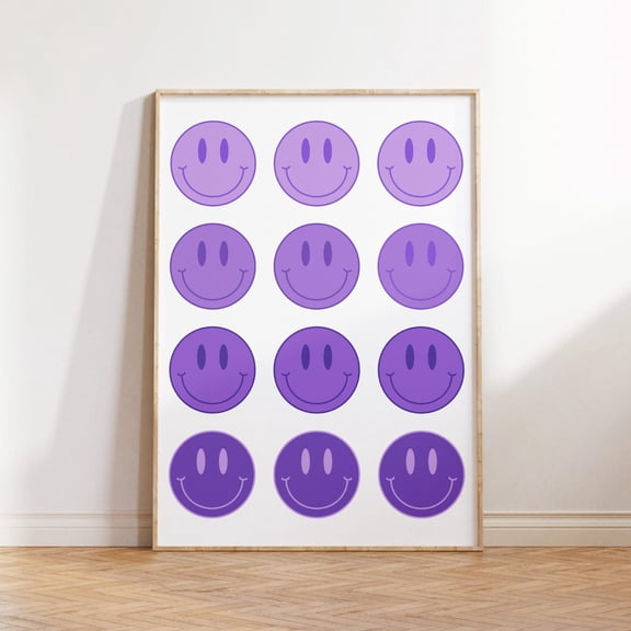 Purple Smiley Face Poster Colorful Preppy Prints Cute Dorm Room Decor, College Apartment Decor Girly Lavender Bedroom Decor For Teens Wall Art, Modern Wall Decor, 8x12 UNFRAMED