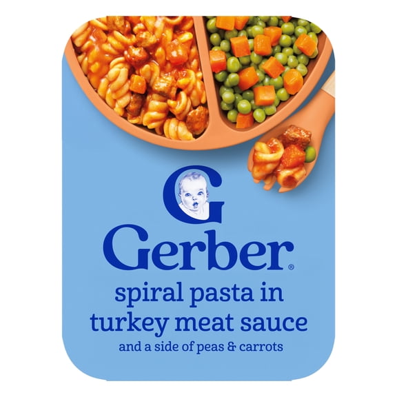 Gerber Spiral Pasta in Turkey Meat Sauce with Green and Yellow Beans Toddler Food, 6.67 oz Tray