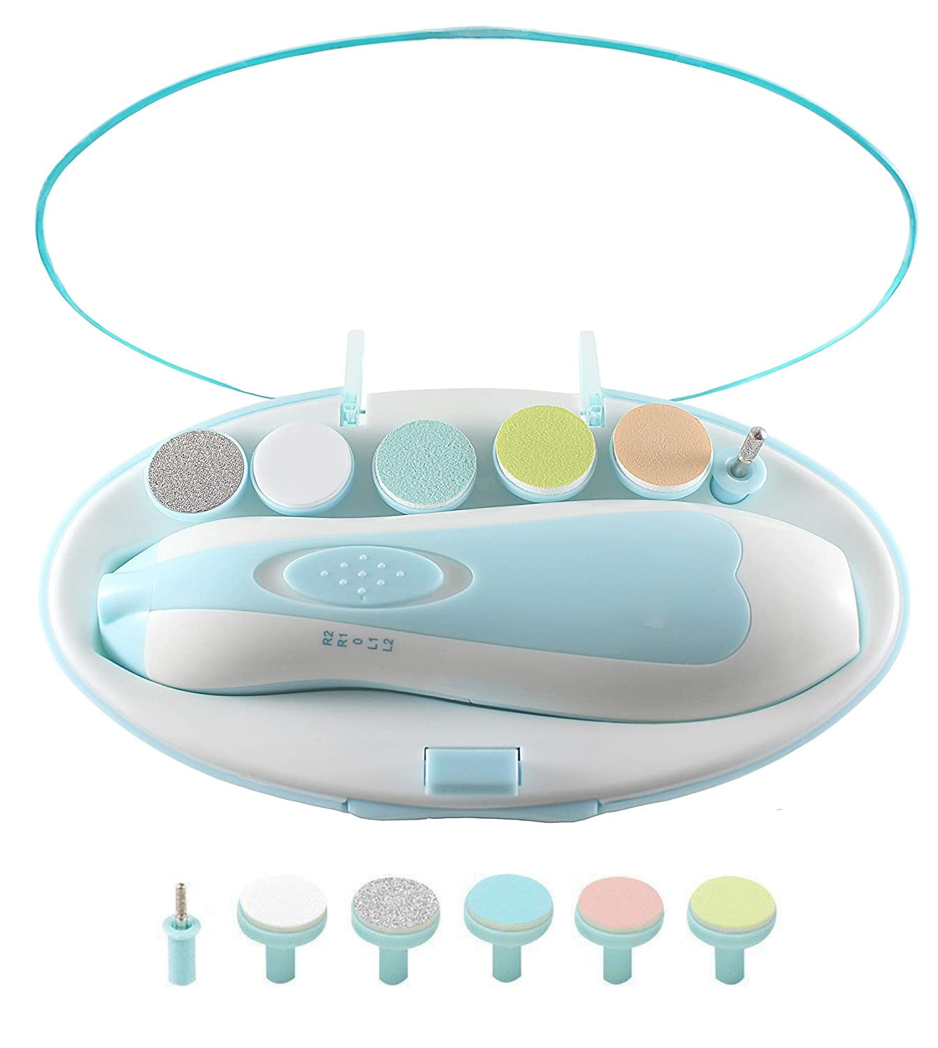 CNKOO Electric Nail File Drill for Baby, Baby Nail File Kit, Safe Electric Baby Nail Trimmer, 6 in 1 Safety Cutter Trimmer Clipper for Toes and Fingers (Blue)