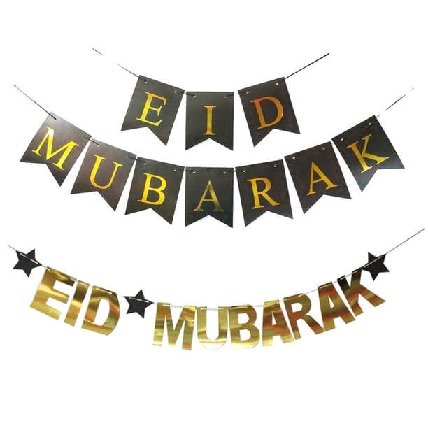2 juegos de decoración de Eid Mubarak, decoración de celebración de Ramadán de Eid Mubarak para colgar pancartas, bandera de fiesta musulmana de Ramadán, pancarta colgante de Mubarak Ammer