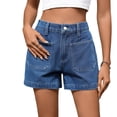 thumbnail image 2 of Mifsaly Shorts Jeans for Women Summer Casual High Waisted Denim Shorts with Patch Pockets Slim Fit Stretchy Everyday Wear Fashion Clothes Dark Blue,L, 2 of 8