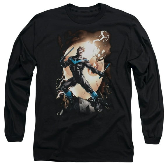 Batman Nightwing Against Owls Long Sleeve Adult 18/1 T-Shirt Black