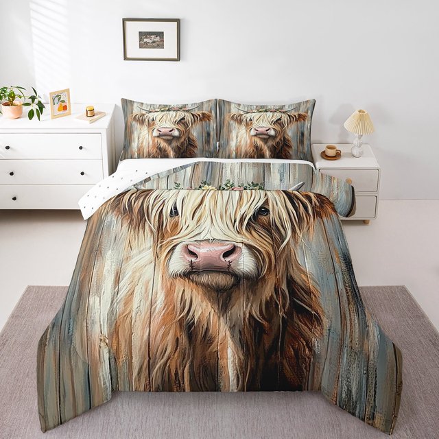 Erosebridal Ensemble de Literie Taureau des Highlands, Couette Simple, Couette en Duvet d'Animal de Ferme, Décor de Ferme, Réversible