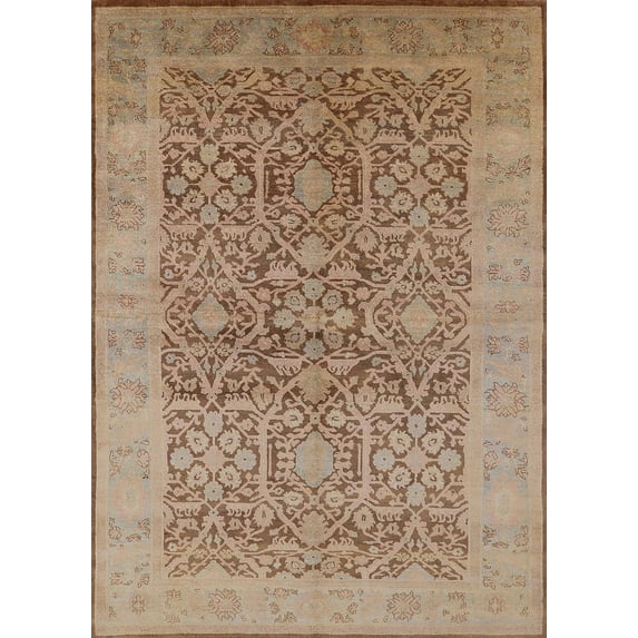 Ahgly Company Indoor Rectangle Mid-Century Modern Light Brown Oriental Area Rugs, 7' x 9'