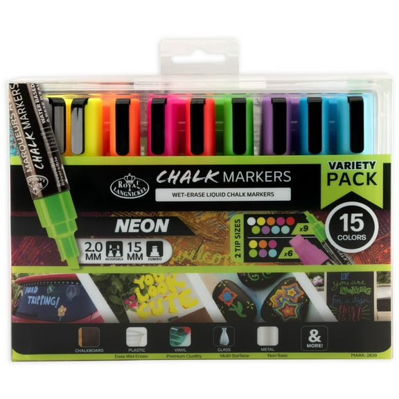 Royal & Langnickel - 15pc Neon Chalk Marker Variety Set, 2MM and 15MM