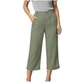 thumbnail image 3 of Women's Casual Solid Cotton Blend 3/4 Length Pants, Elastic Waist Pull-On Trousers with Pockets, Comfortable Mid-Rise Capris for Everyday Wear, Summer Walking, Office, Travel, &, 3 of 8