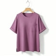 thumbnail image 3 of Stamzod Summer T Shirts for Women Solid Color Short Sleeve Basic Tee Tops Casual Loose Oversized Shirts for Women Purple S, 3 of 6