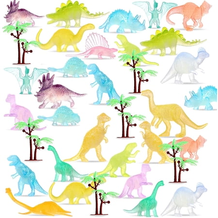 38 Pieces Glow in Dark Mini Dinosaur and Mini Tree Toy Set, Small ...