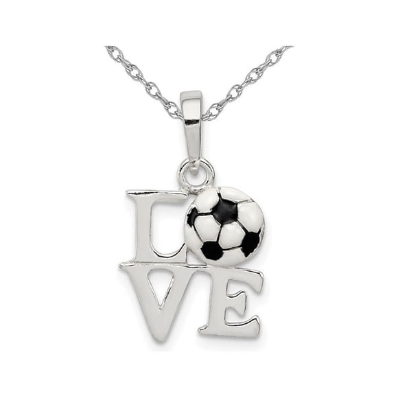 Sterling Silver LOVE Soccer Ball Charm Pendant Necklace with Chain