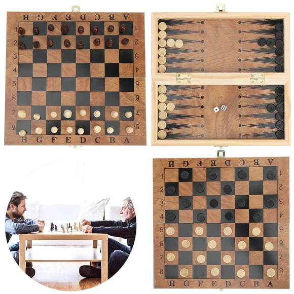 Wooden Box Chess Chessboard, 3-in-1 Chess Set & Checkers & Backgammon Set, Folding Travel Chess Board With Chessmen Storage Slots For Family