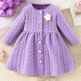 thumbnail image 2 of PXLKNZH Toddler Baby Girl Knitted Sweater Dresses Appliques Flower Casual Sweater Long Sleeve Dress for Girls Fall Winter Outfit 3-24Months Purple,18 Months, 2 of 8