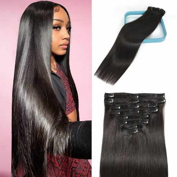 Clip in Hair Extensions Real Human Hair, 18 Inch 100g/3.6oz, 1B Natural Black, Clip in 100% Brazilian Remy Human Hair Extensions 8pcs Per Set with 18 Clips Double Weft