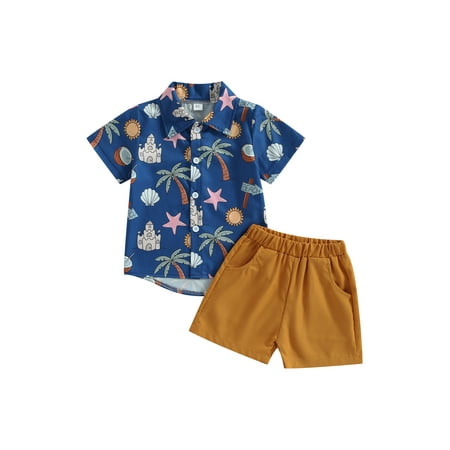 

Bagilaanoe 2pcs Toddler Baby Boy Short Pants Set Short Sleeve Print Shirt Tops + Shorts 1T 2T 3T 4T 5T 6T Kids Casual Summer Hawii Outfits