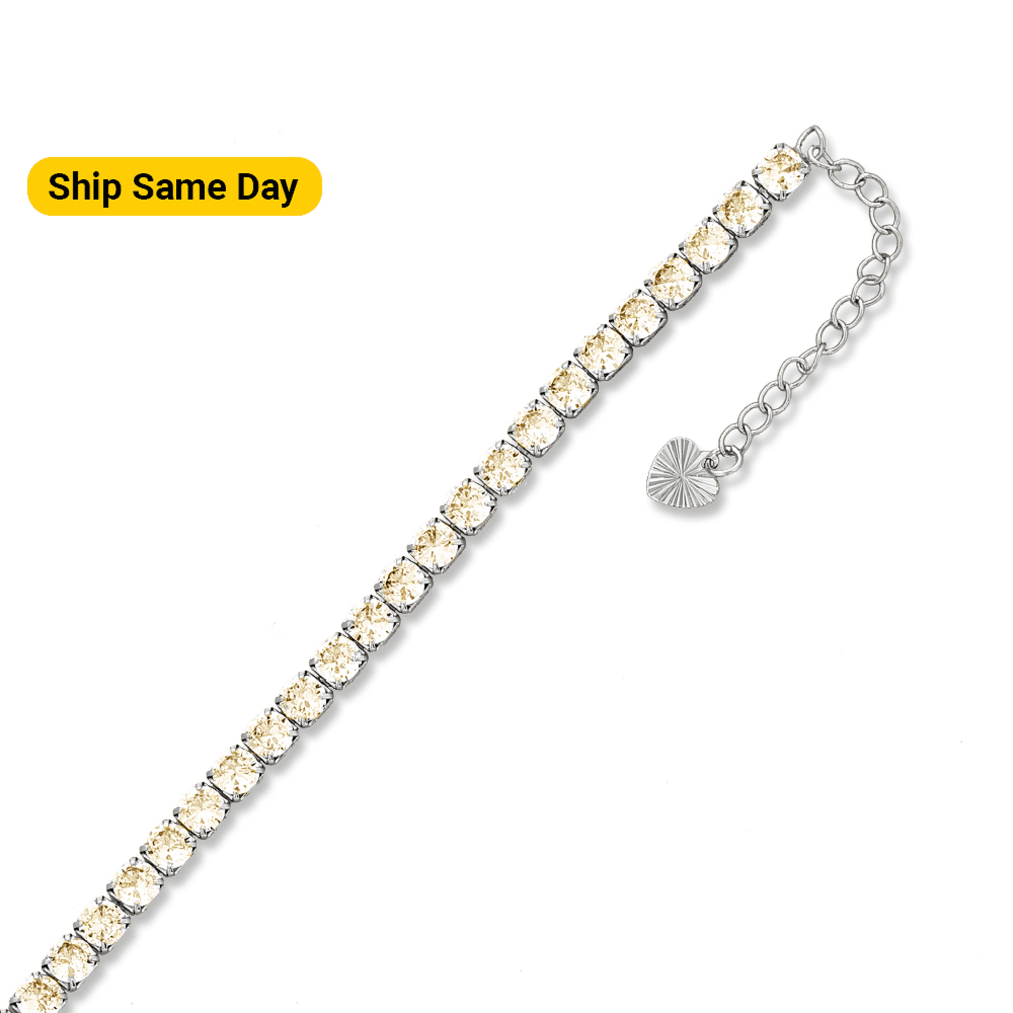 Silver Cubic Zirconia Adjustable Anklet for Women, 7"+2" inch Adjustable Size and Brass Material