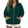 thumbnail image 3 of Full Zip Up Sweatshirt Women No Hood - Oversized Loose Casual Long Sleeve Collared Jacket 2026 Fall Winter Clothes, Green, M, 3 of 6