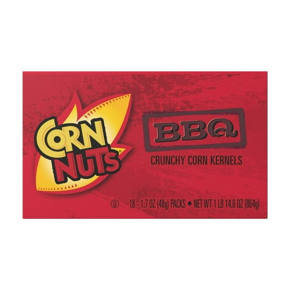 CORN NUTS BBQ Crunchy Corn Kernels Flavored Nuts Snack, Ready-to-Eat Snack, Shelf-Stable, 1.7oz Plastic Pouch (Pack of 18)