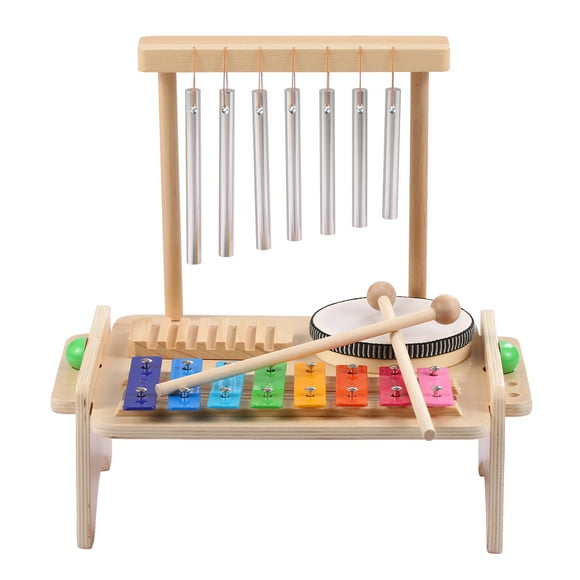 Wind Chime Combination Set Kids Drum Set Windchime Xylophone Drum Wood Guiro Scraper 4-in-1 Musical