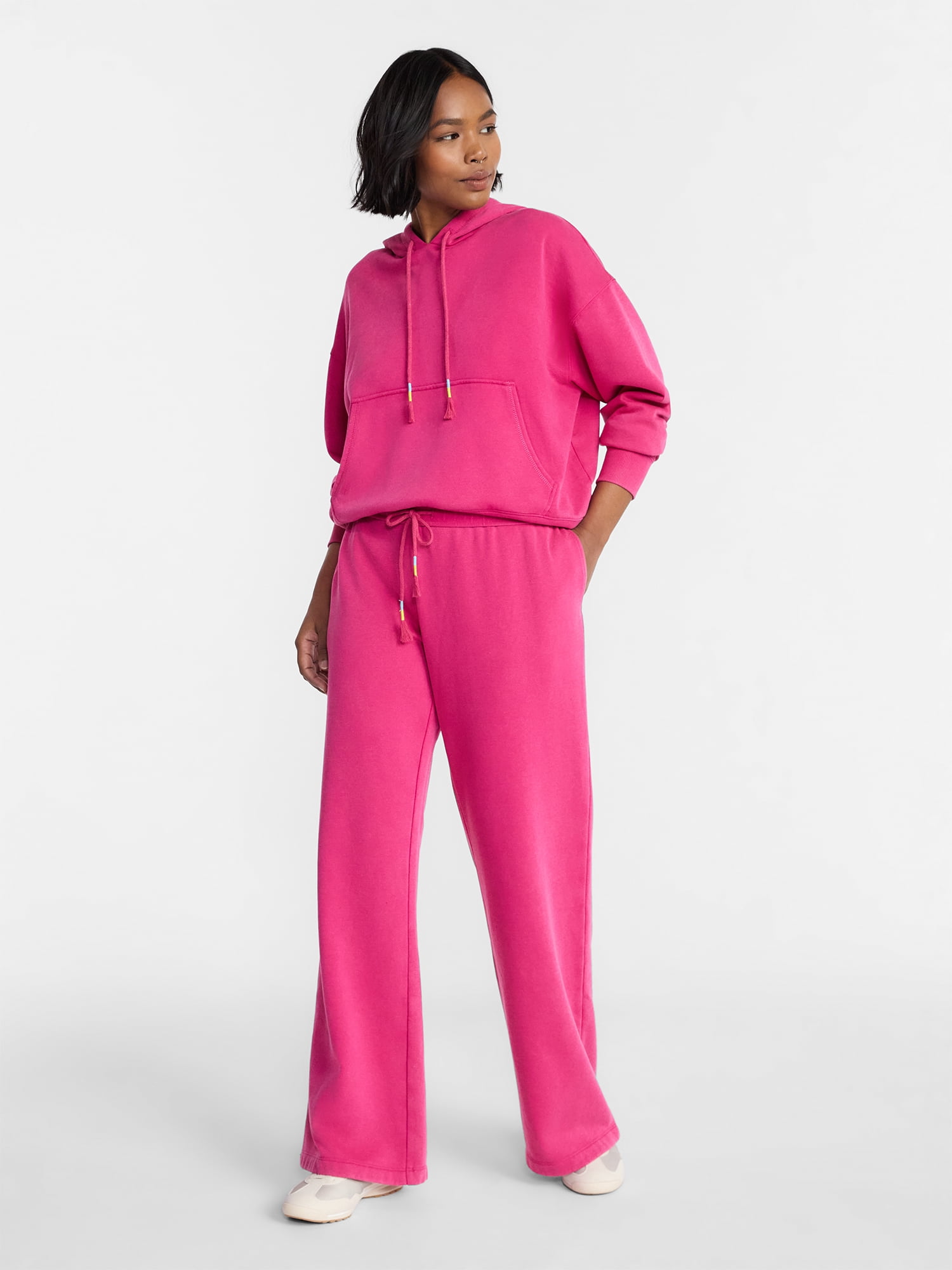 No Boundaries Washed Fleece Wide Leg Pants, 31" Inseam, Women's XXS-XXL