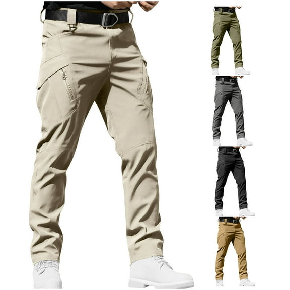 Admvng Work Pants for Men Cotton and Linen Drawstring Elastic Waist Multi-Pocket Casual Crgo Pants, Size S-3XL