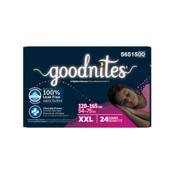Goodnites Girls' Nighttime Bedwetting Underwear, Size XXL (120-165