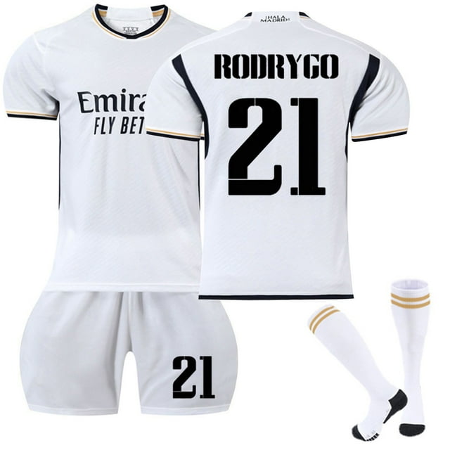 GZSL 2324 European Soccer Club Home Game Soccer Jersey, #21 RODRYGO European Soccer Jersey 3 Piece Set, Short Sleeve Adult European Soccer Jersey #21/L