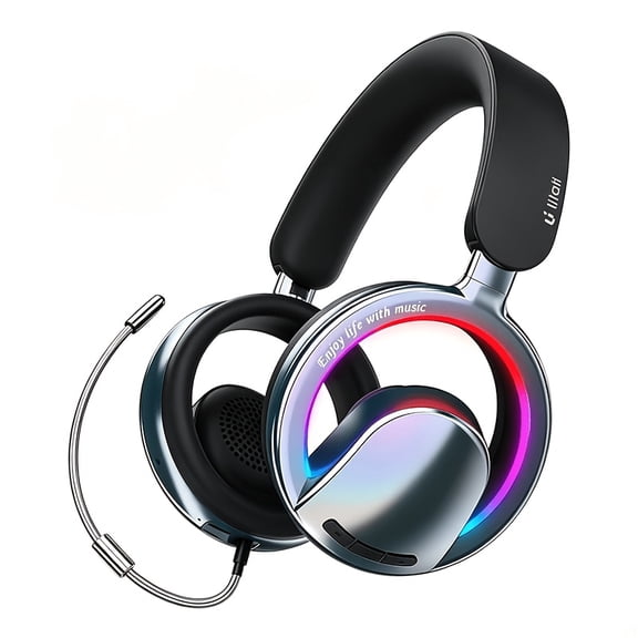 Wireless Open-Ear Gaming Headset Bluetooth 5.4, RGB Lights, Detachable ENC Mic, Deep Bass Stereo, Foldable Lightweight for E-Sports/PS5/PS4/Xbox/Switch/PC