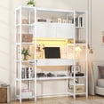thumbnail image 2 of 6 Tier Bookcase with Writing Desk, LED Light Computer Desk with Hutch and Bookshelf, Storage Cabinet with Door, Storage Drawer, White, 2 of 10