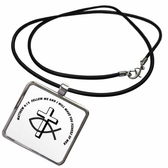 3dRose, Fishers of Men Scripture Cross and Fish, Necklace With Rectangle Pendant