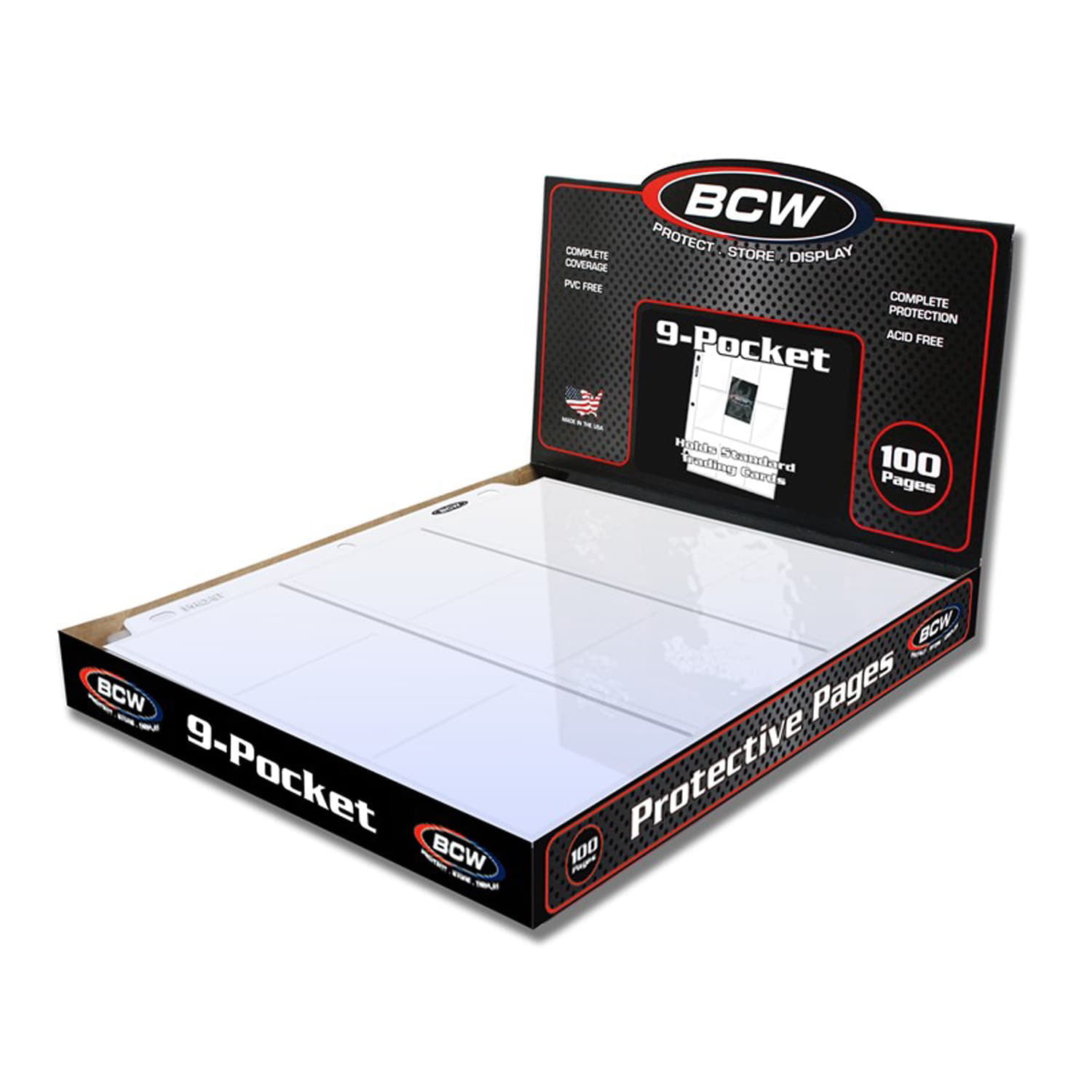 Box 100 BCW 9-Pocket Clear Trading/Sports Card Album Pages/ Coupon Binder Sheets 