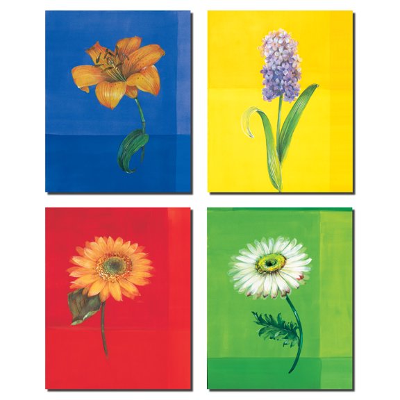 4 Popular Colorful Abstract Lavender Daisy Calla Lily Set; Four 8x10 Poster Prints. Red/Blue/Green/Yellow