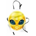 thumbnail image 1 of Emoji Apron Alien Smiley Face with Big Eyes Creature from Outer Space Nebula Galaxy Image, Unisex Kitchen Bib Apron with Adjustable Neck for Cooking Baking Gardening, Yellow and Blue, by Ambesonne, 1 of 3