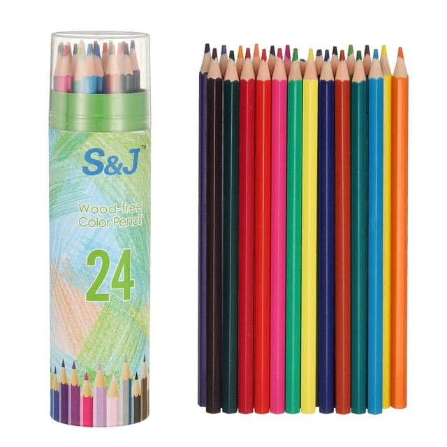 Uxcell 24 Colors Coloring Pencils Set, Soft Core Colored Pencils Hexagonal Shape Coloring Drawing Pencil (Green Bucket)