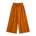 thumbnail image 5 of Plus Size Women's Solid Color Plus Size Elastic Wide Leg Casual Pants with Pockets, Mid Waisted Loose Fit Soft Flowy Trousers for Work Office Beach Summer | UKHCCC,Orange 4XL, 5 of 7