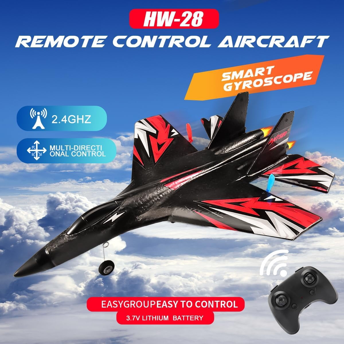 Roofworld RC Plane SU27 2.4G Remote Control with LED Lights for Children and Adults