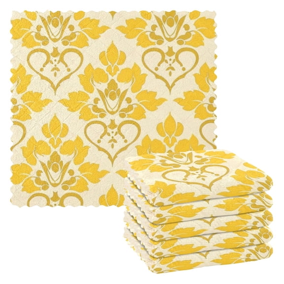 6 Pieces of Kitchen Towels 11x11Inch Kitchen Dish Cloths Kitchen Dish Towels Reuseable Cleaning Cloths Yellow Pattern