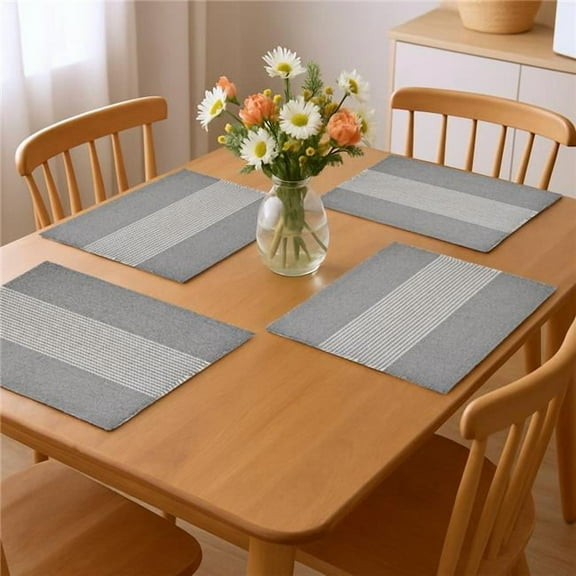 HomeRoots 548882 19 in. Gray & White Striped Cotton Placemats - Set of 4