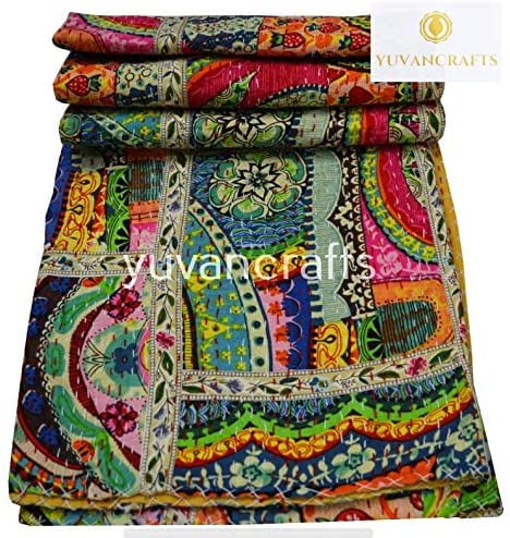 Yuvancrafts Indian Handmade Pacthwork Kantha Quilt Queen Size Multi ...