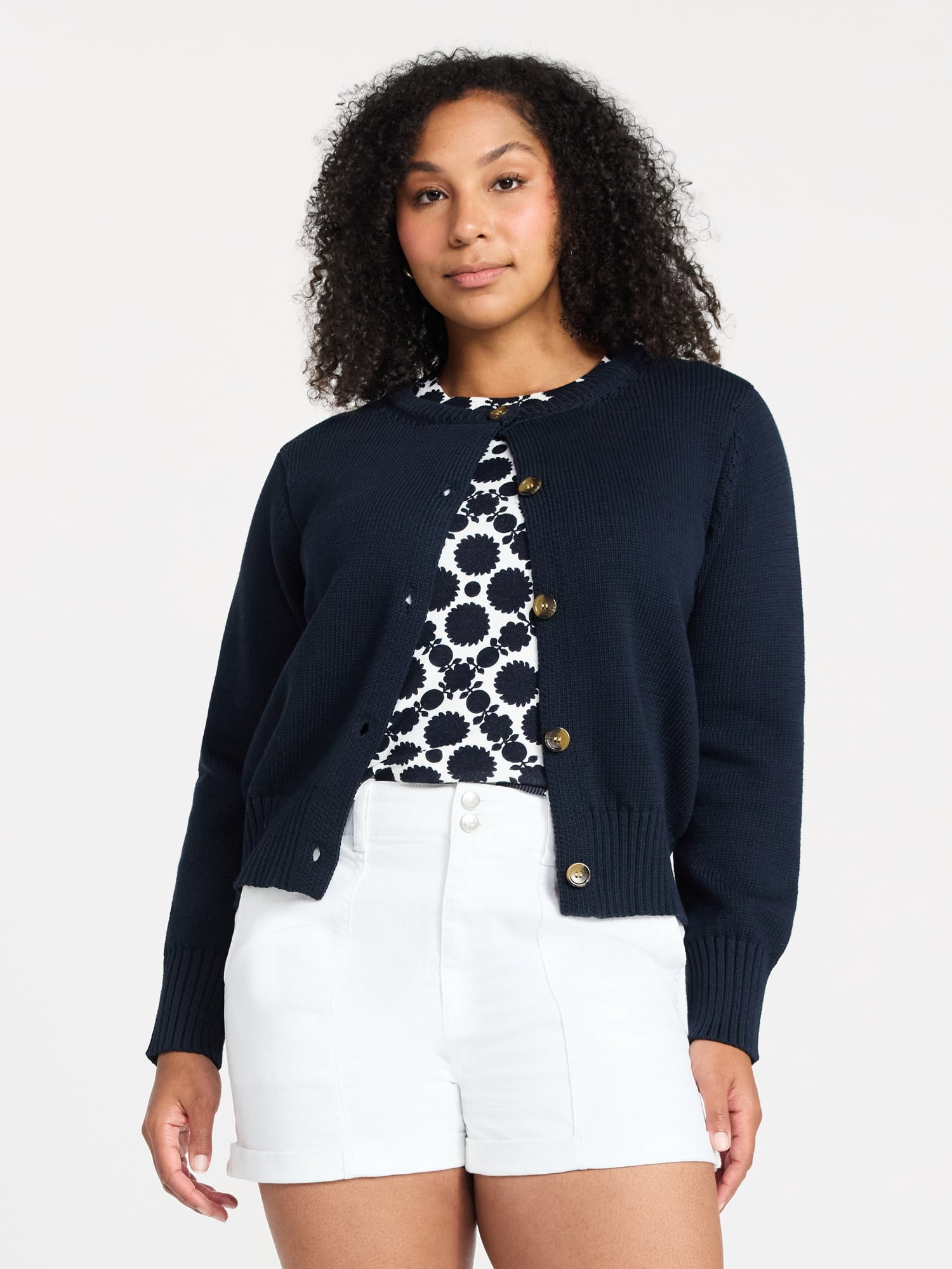 Time and Tru Women's Button Front Cardigan Sweater, Midweight, Sizes XS-XXXL