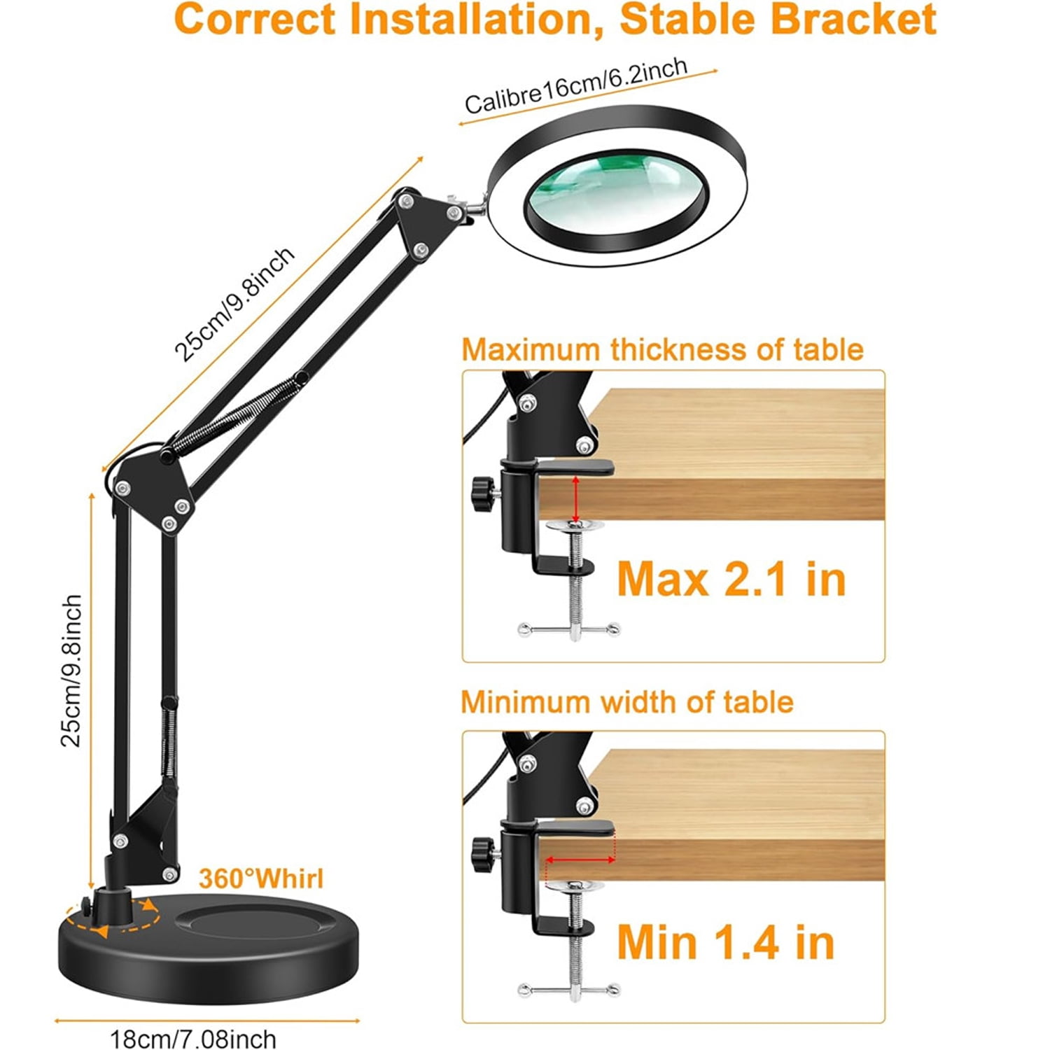 CAMOTUSE USB Magnifying Glass with LED Light 10X Magnifier Crafts Reading Desk Stand Lamp
