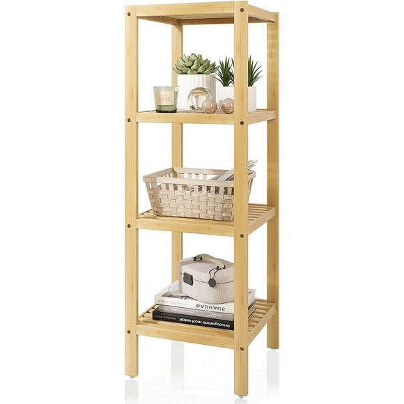 Bathroom Storage Shelf, 4-Tier Bamboo Rack Organizer, Multifunctional Shelving Unit for Living Room Bedroom Kitchen (Natural)