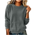 thumbnail image 3 of Axdhxbd Fuzzy Fleece Sweatshirts for Women Crew Neck Sweatshirt Solid Color Long Sleeve Pullover Tops Loose Casual Winter Warm Sweatshirt Gray 2XL, 3 of 8
