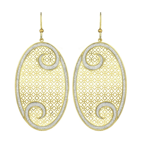X & O Gold Tone Crystal Swirl Square Cutout Oval Earring