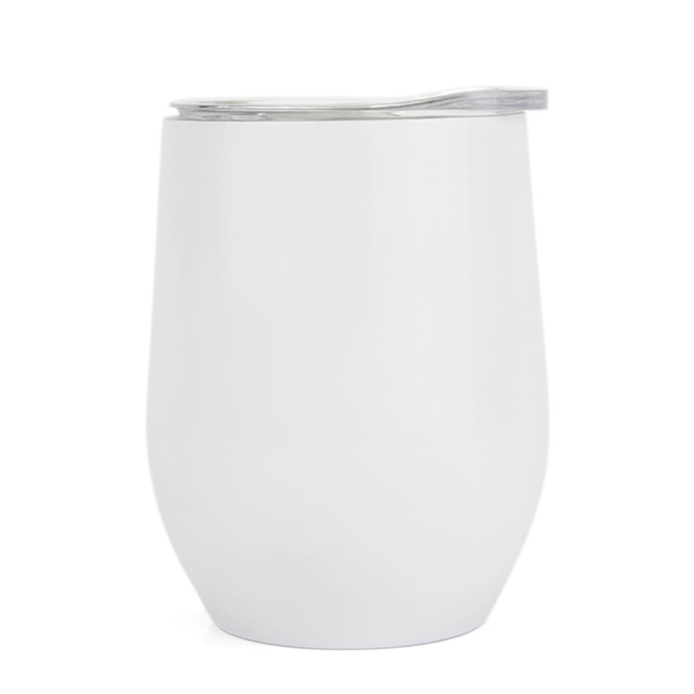 Aspire 12 Ounce 18/8 Stainless Steel Wine Glass Tumbler with Lid, Double Wall Vacuum Insulated