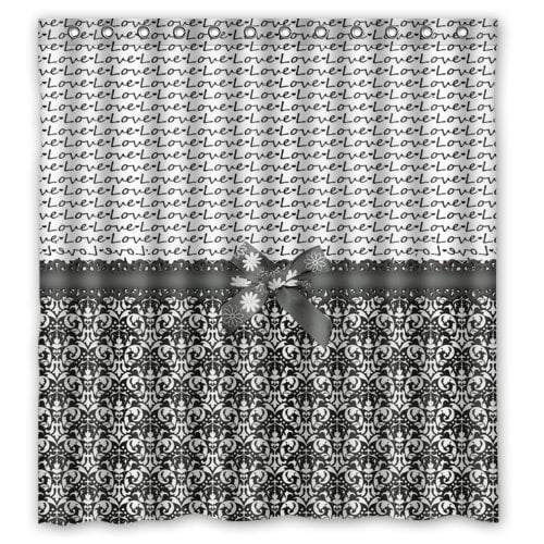 HelloDecor Black and White Damask Love Shower Curtain Polyester Fabric