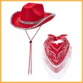 thumbnail image 4 of Western Cowboy Hat and Bandana Set Wide Brim with Sequins Cowgirl Hats & Tassel Scarf for Cosplay Party Dress Up, 4 of 5