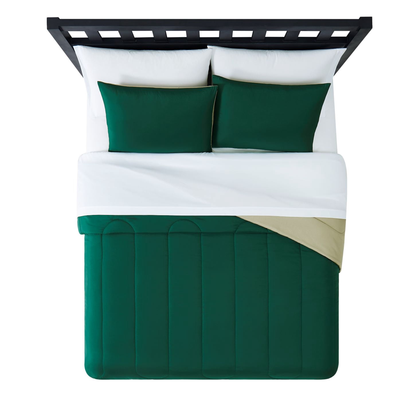 Mainstays 7 Piece Reversible Bed in a Bag Comforter Set with Sheets, Green, Queen