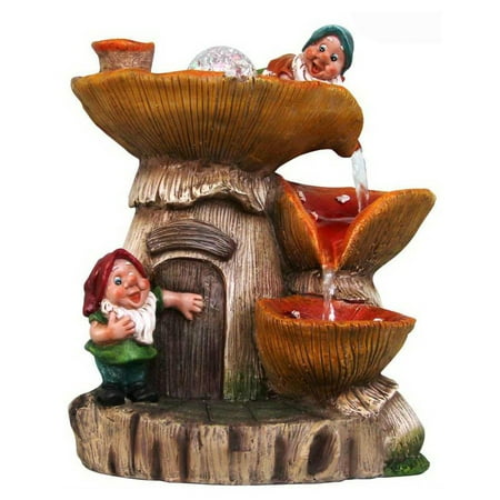 - SINTECHNO Two Cute Gnomes Tabletop Cottage Water Fountain